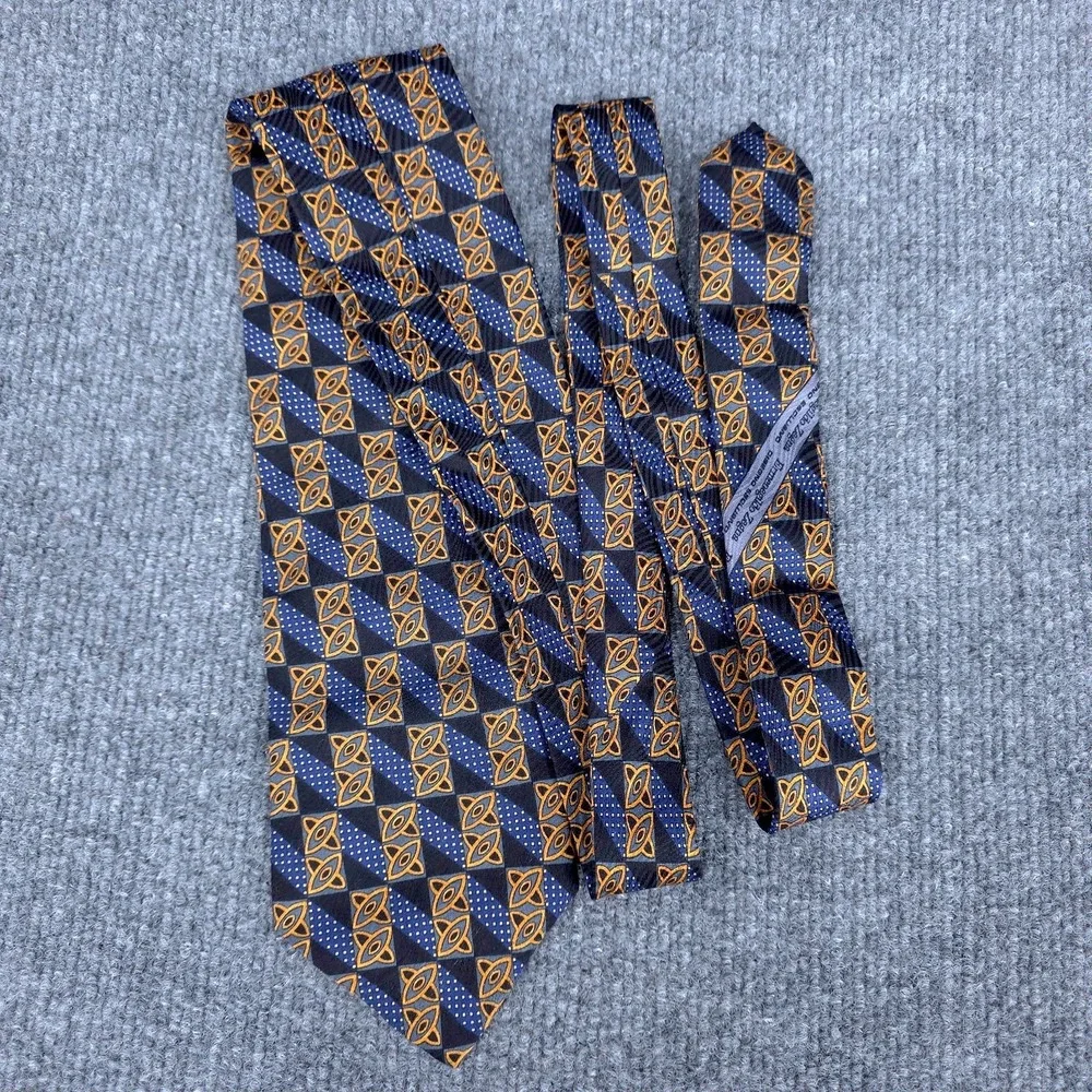 VINTAGE Ermenegildo Zegna Tie Blue Printed Silk Geometric‎ Designer Necktie